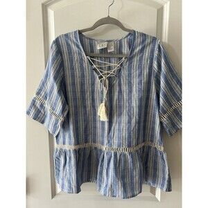 Liv Los Angeles Size L Women’s Blue Striped Tunic Top Whimsigoth Boho